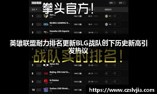 英雄联盟耐力排名更新BLG战队创下历史新高引发热议